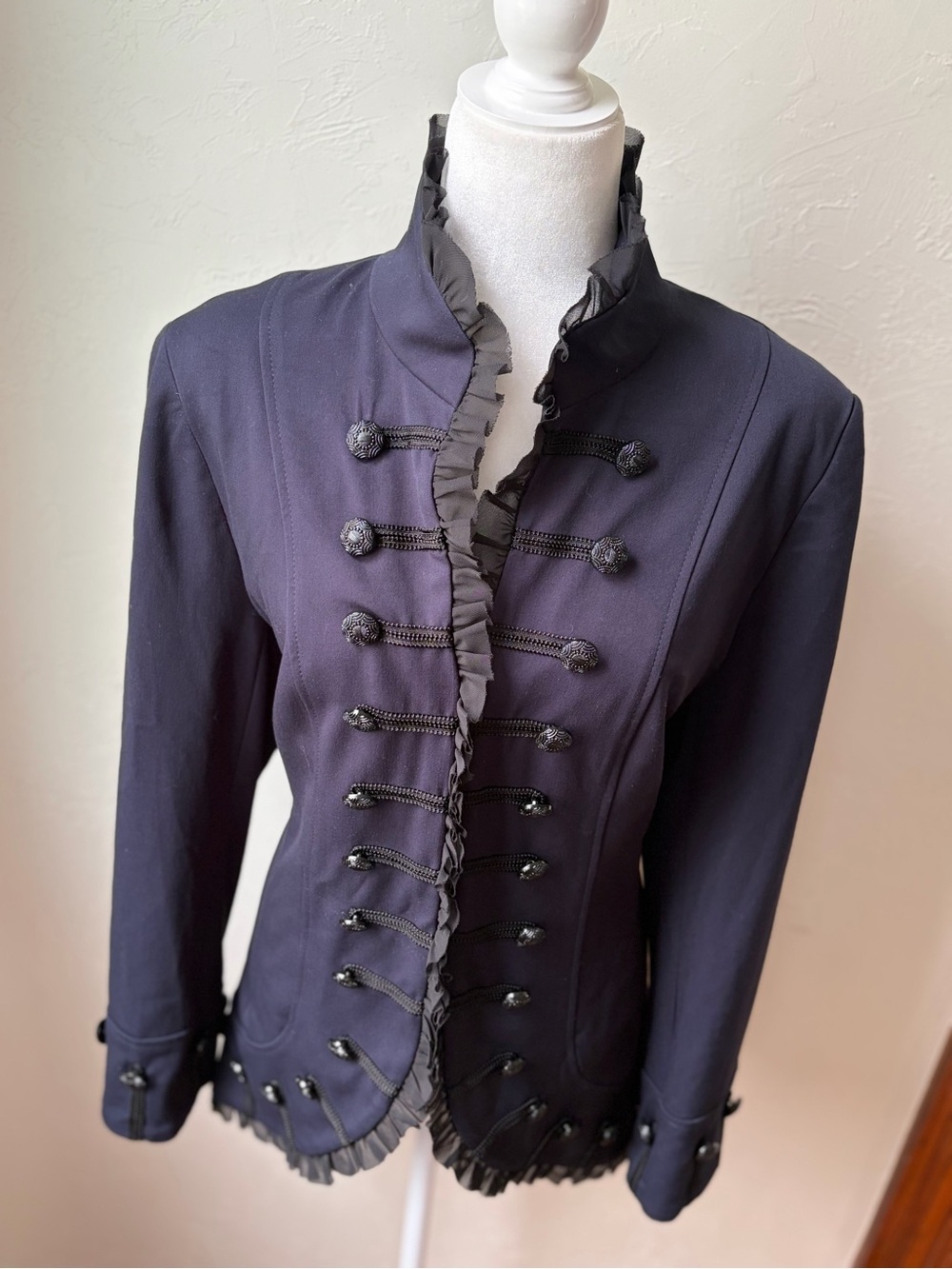 Insight New York Military Ruffle Trim Jacket Blazer Size 14 - Picture 3 of 9